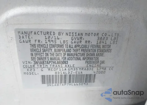 2017 Nissan Sentra Sv z USA, uszkodzony, nr VIN 3N1AB7AP7HL665093